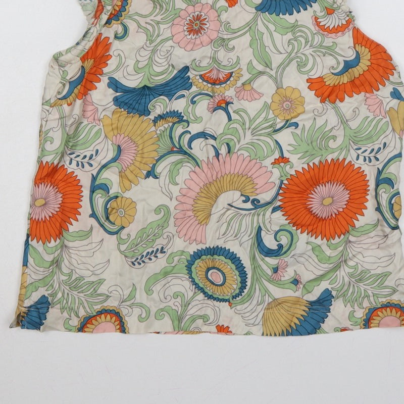 J.Crew Women Multicoloured Size 8 Floral Ruffle Keyhole Blouse