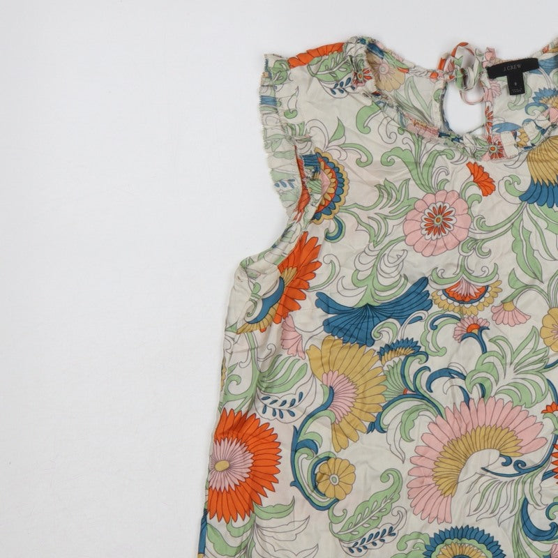 J.Crew Women Multicoloured Size 8 Floral Ruffle Keyhole Blouse