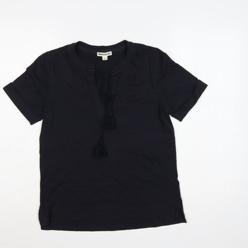 Whistles Women Black UK 8 Cotton Tassel Tie Tunic Blouse Short Sleeve