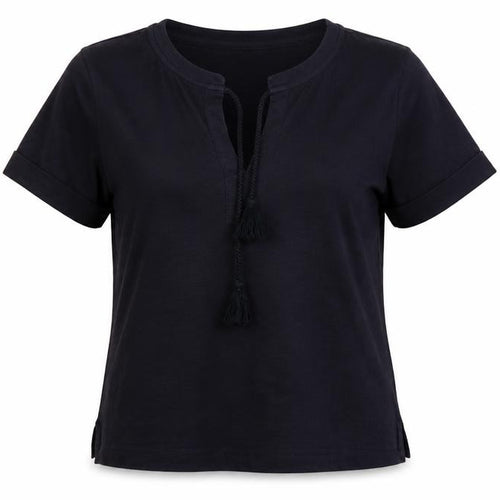 Whistles Women Black UK 8 Cotton Tassel Tie Tunic Blouse Short Sleeve