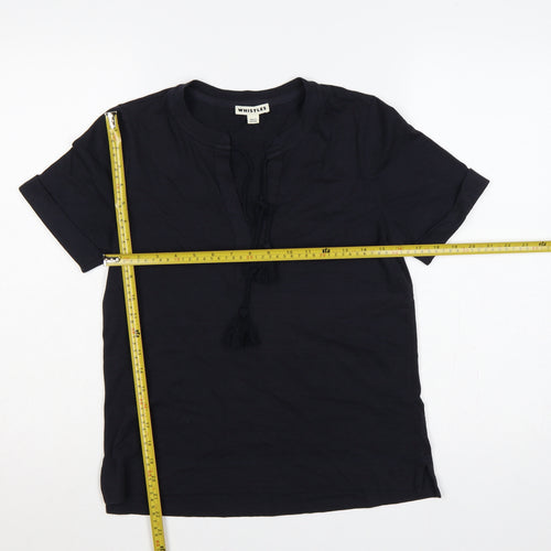 Whistles Women Black UK 8 Cotton Tassel Tie Tunic Blouse Short Sleeve