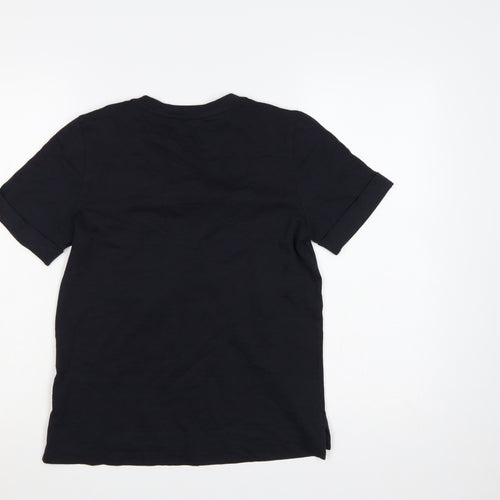 Whistles Women Black UK 8 Cotton Tassel Tie Tunic Blouse Short Sleeve