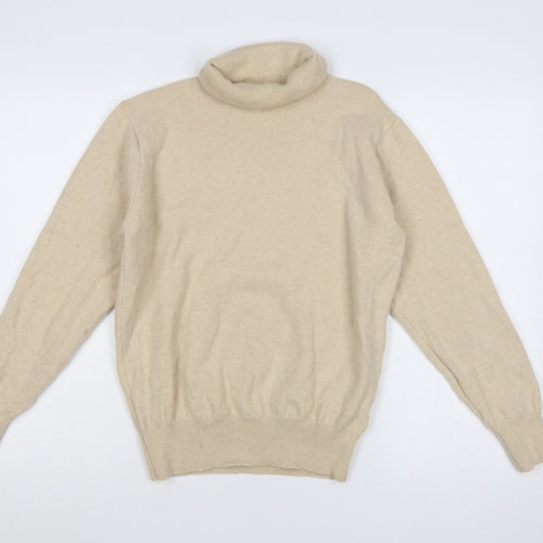 House of Bruar Women's Beige M Lambswool Roll Neck Knit Jumper