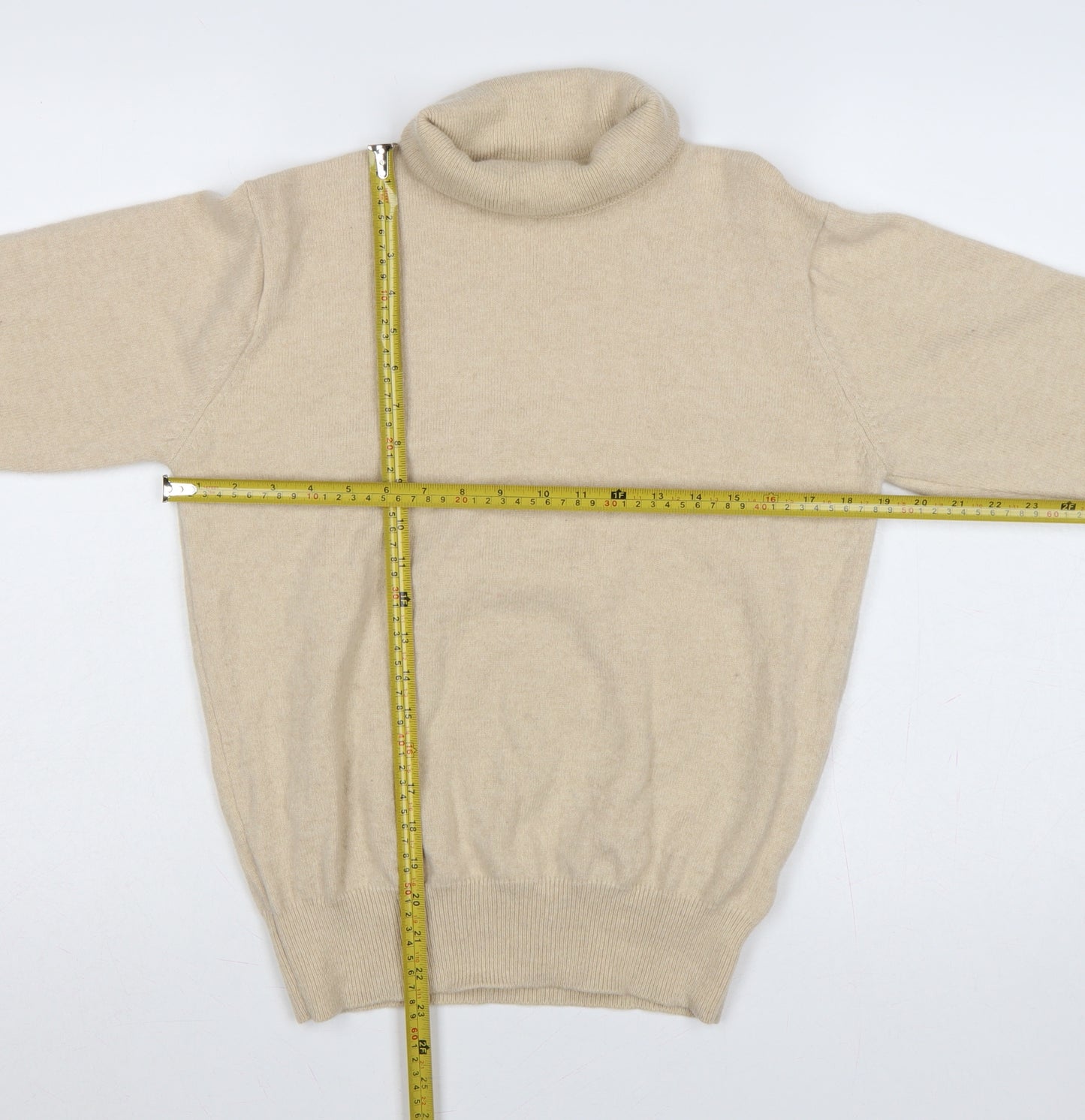 House of Bruar Women's Beige M Lambswool Roll Neck Knit Jumper