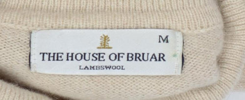 House of Bruar Women's Beige M Lambswool Roll Neck Knit Jumper