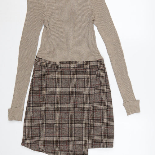 Next Women Multicoloured UK 6 Jumper Dress Plaid Zip Knit