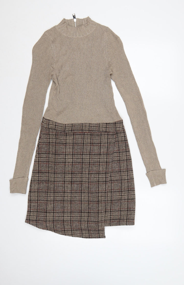 Next Women Multicoloured UK 6 Jumper Dress Plaid Zip Knit
