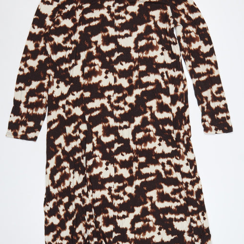 Marks & Spencer Women Brown Animal Print Long A-Line Dress UK 22