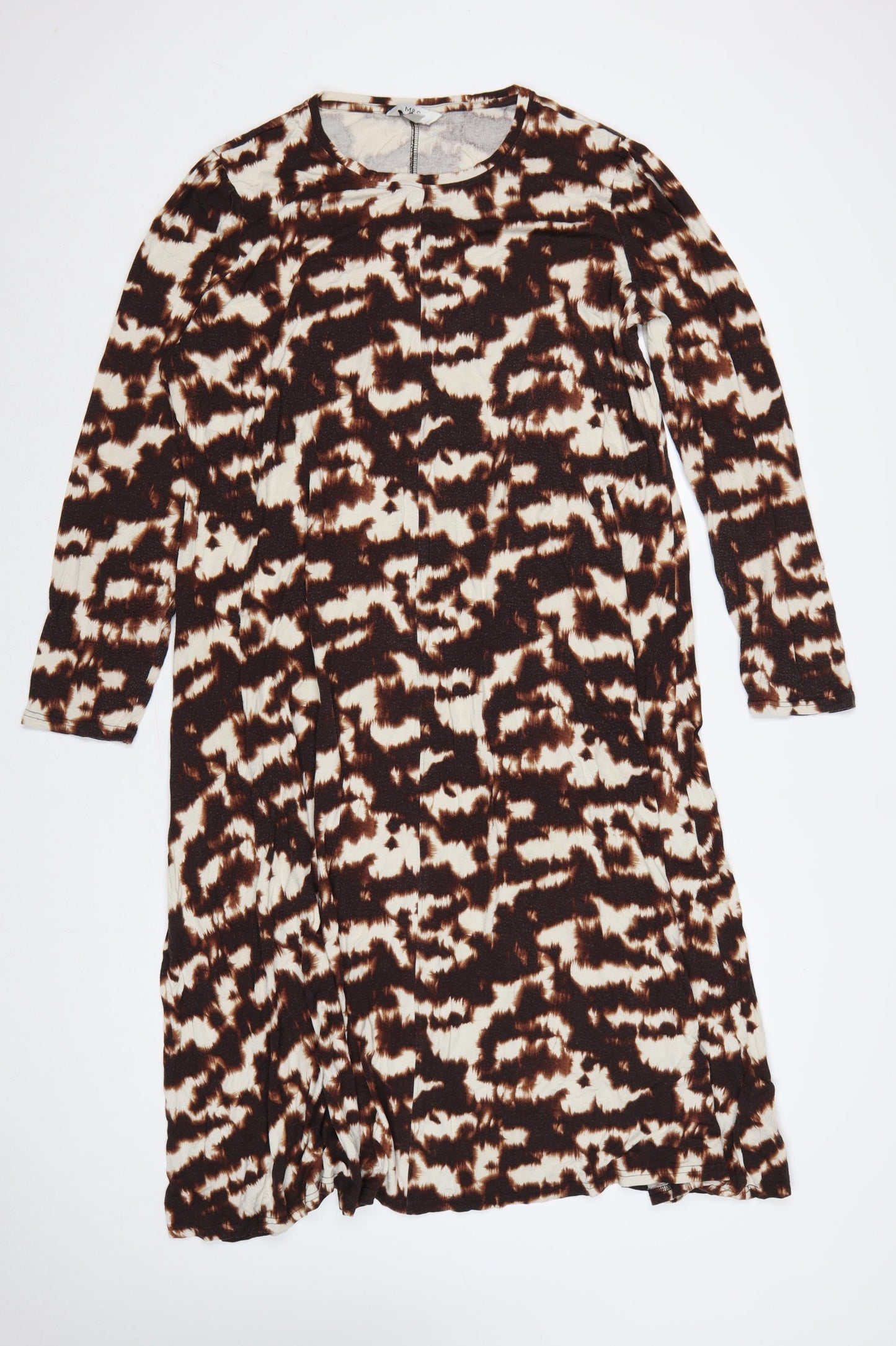 Marks & Spencer Women Brown Animal Print Long A-Line Dress UK 22