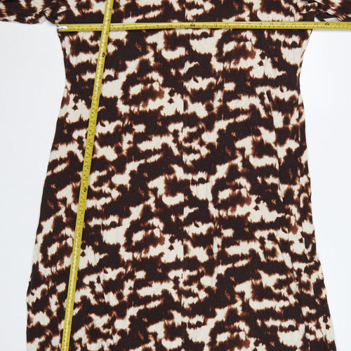 Marks & Spencer Women Brown Animal Print Long A-Line Dress UK 22