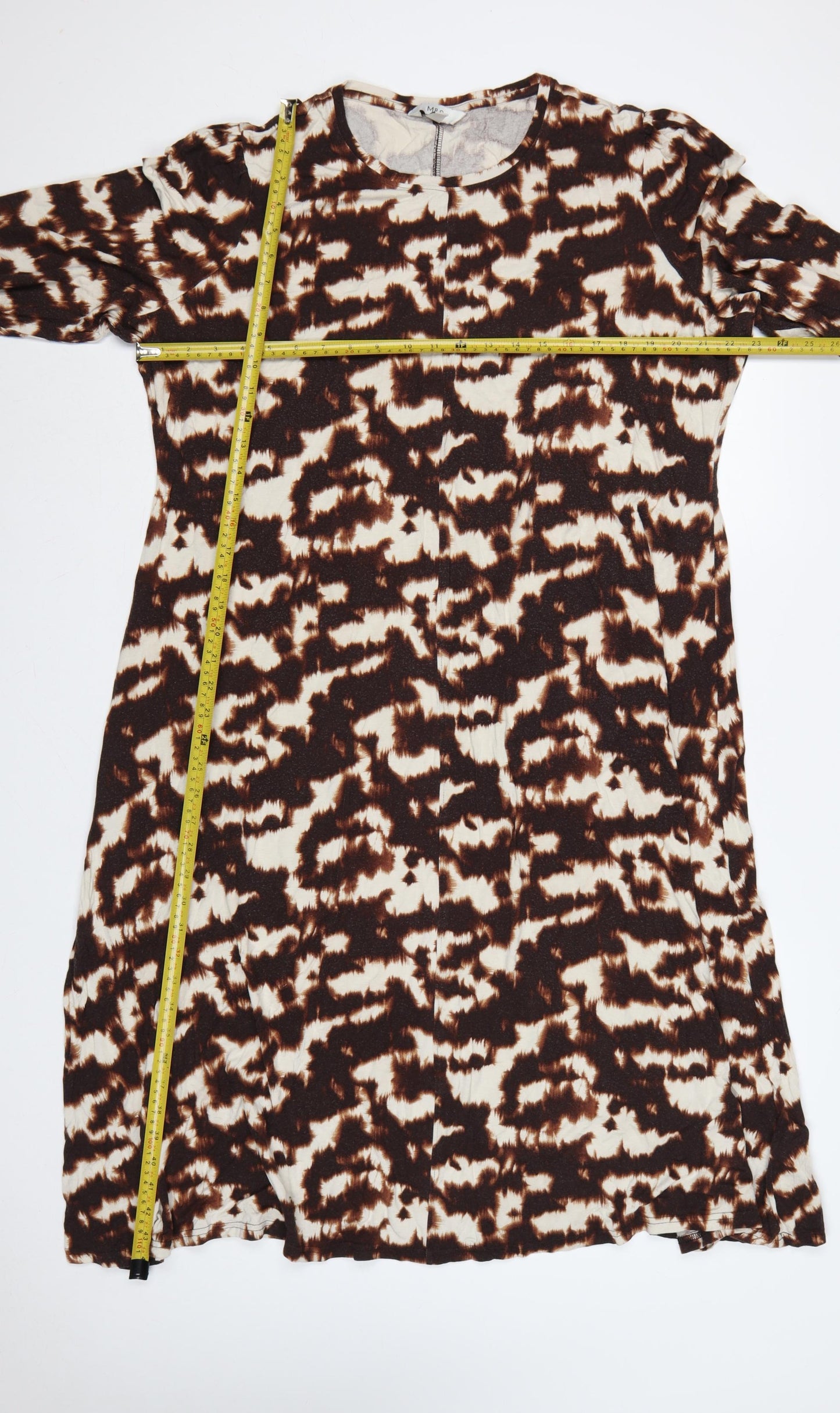 Marks & Spencer Women Brown Animal Print Long A-Line Dress UK 22