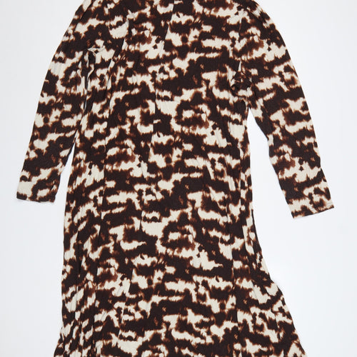 Marks & Spencer Women Brown Animal Print Long A-Line Dress UK 22