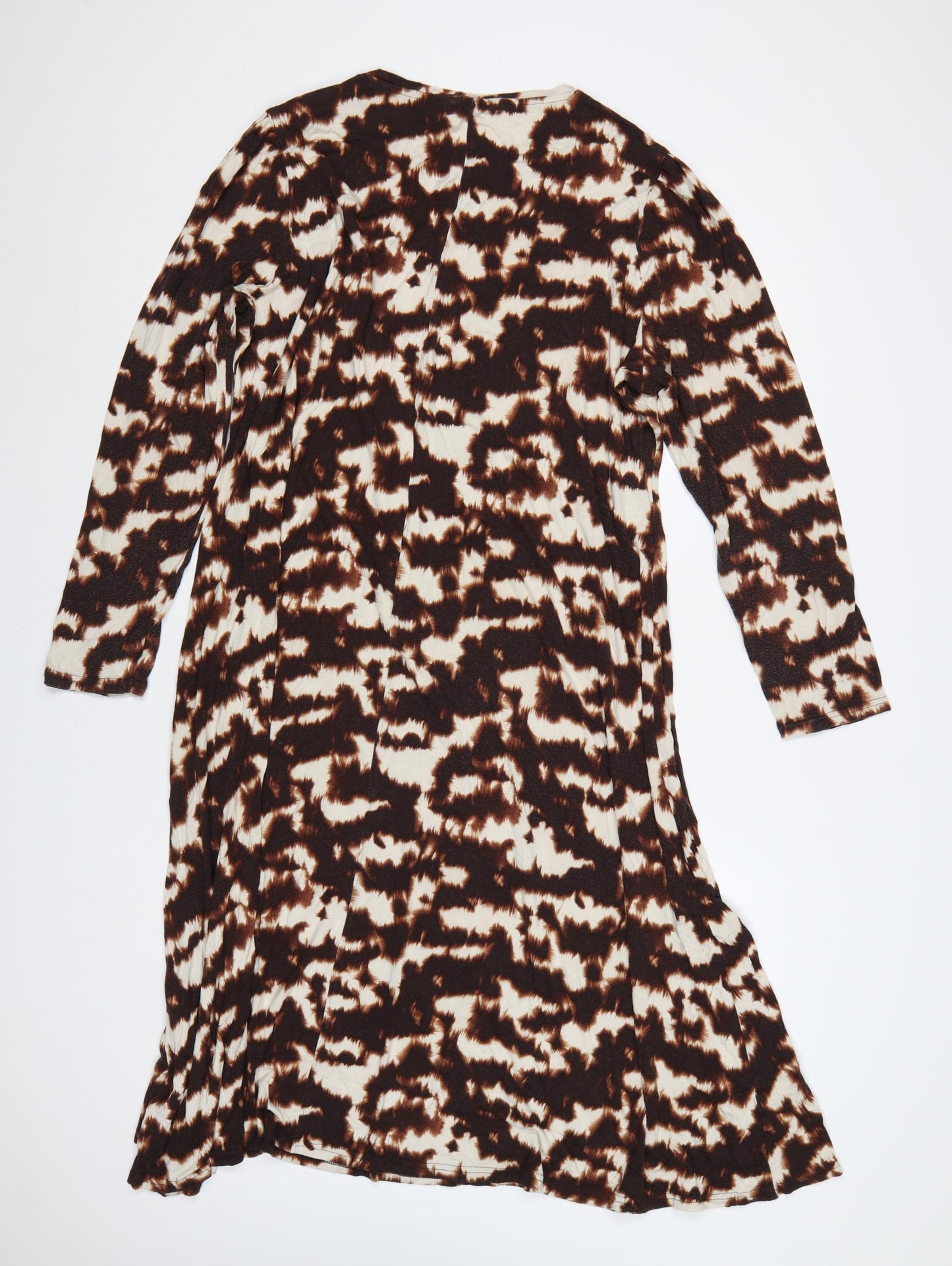 Marks & Spencer Women Brown Animal Print Long A-Line Dress UK 22