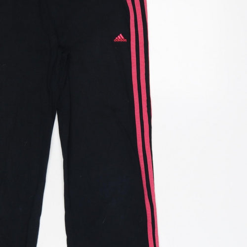 adidas Girls Black Pink 3 Stripe Sweatpants UK 13-14 Years