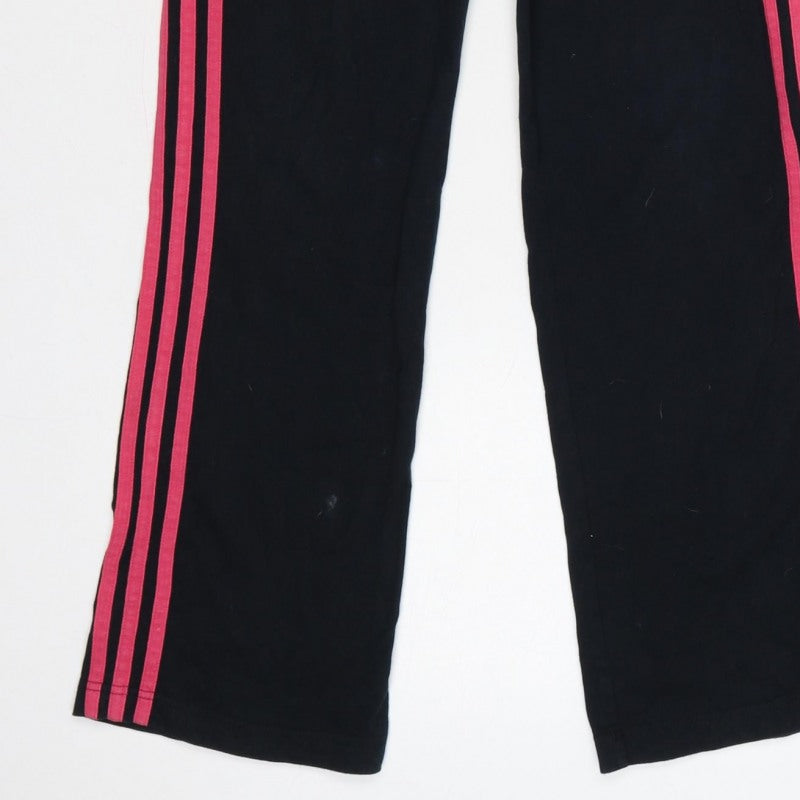 adidas Girls Black Pink 3 Stripe Sweatpants UK 13-14 Years