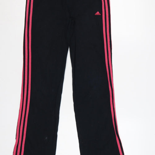 adidas Girls Black Pink 3 Stripe Sweatpants UK 13-14 Years