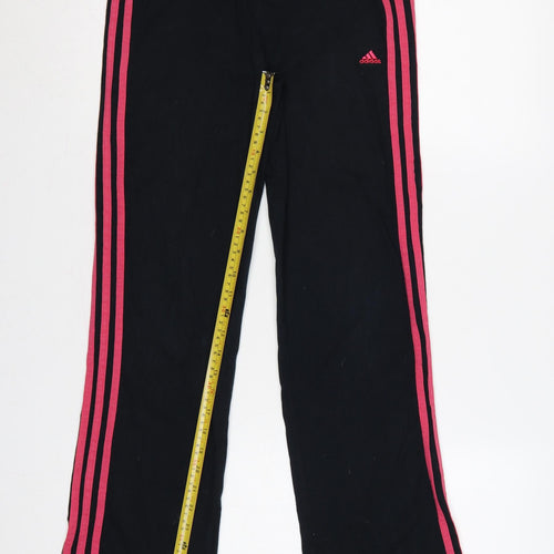 adidas Girls Black Pink 3 Stripe Sweatpants UK 13-14 Years