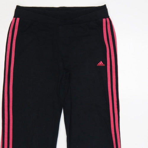 adidas Girls Black Pink 3 Stripe Sweatpants UK 13-14 Years