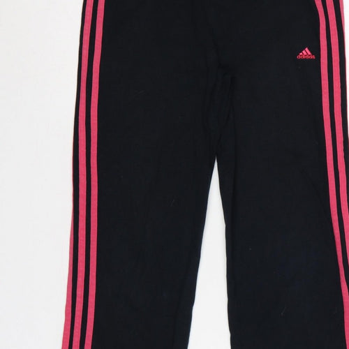 adidas Girls Black Pink 3 Stripe Sweatpants UK 13-14 Years