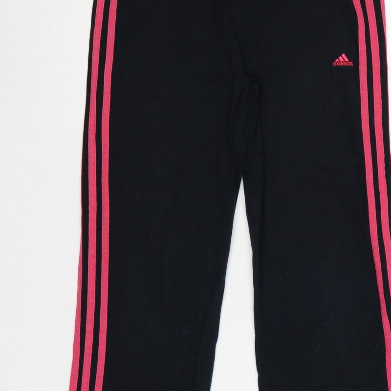 adidas Girls Black Pink 3 Stripe Sweatpants UK 13-14 Years