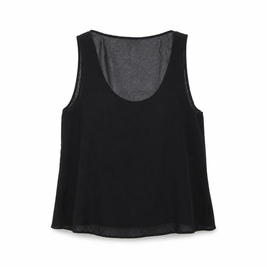 French Connection Women Black UK 14 Pleated Sheer Scoop Neck Tank Top