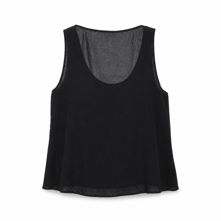 French Connection Women Black UK 14 Pleated Sheer Scoop Neck Tank Top
