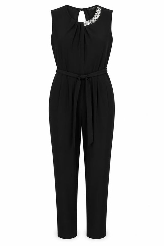 Dorothy Perkins Women Black UK 14 Rhinestone Belted Jumpsuit