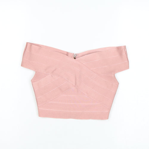 Missguided Women Pink UK 6 Cropped Off Shoulder Bandage Blouse Zip