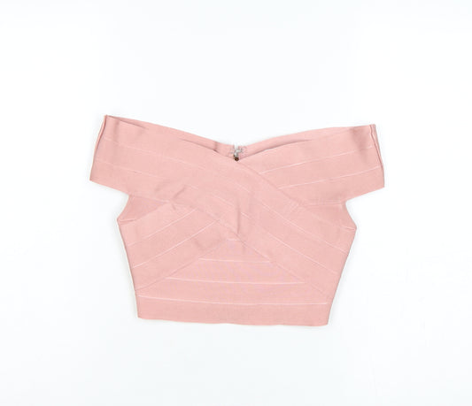 Missguided Women Pink UK 6 Cropped Off Shoulder Bandage Blouse Zip