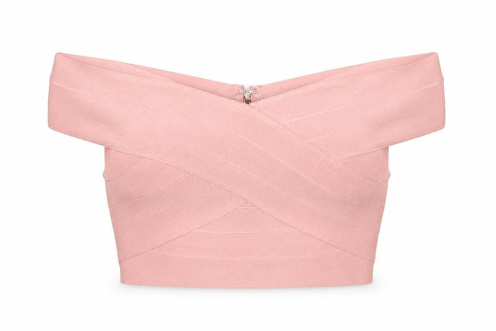 Missguided Women Pink UK 6 Cropped Off Shoulder Bandage Blouse Zip