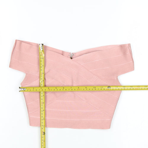 Missguided Women Pink UK 6 Cropped Off Shoulder Bandage Blouse Zip