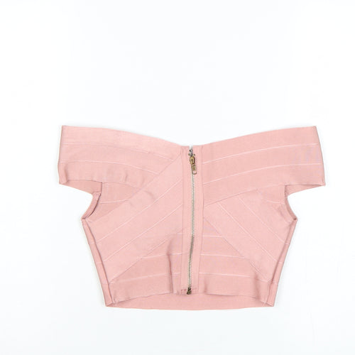Missguided Women Pink UK 6 Cropped Off Shoulder Bandage Blouse Zip