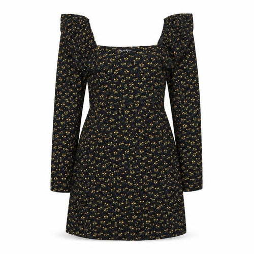 Miss Selfridge Women Black Floral UK 10 Fit & Flare Mini Dress