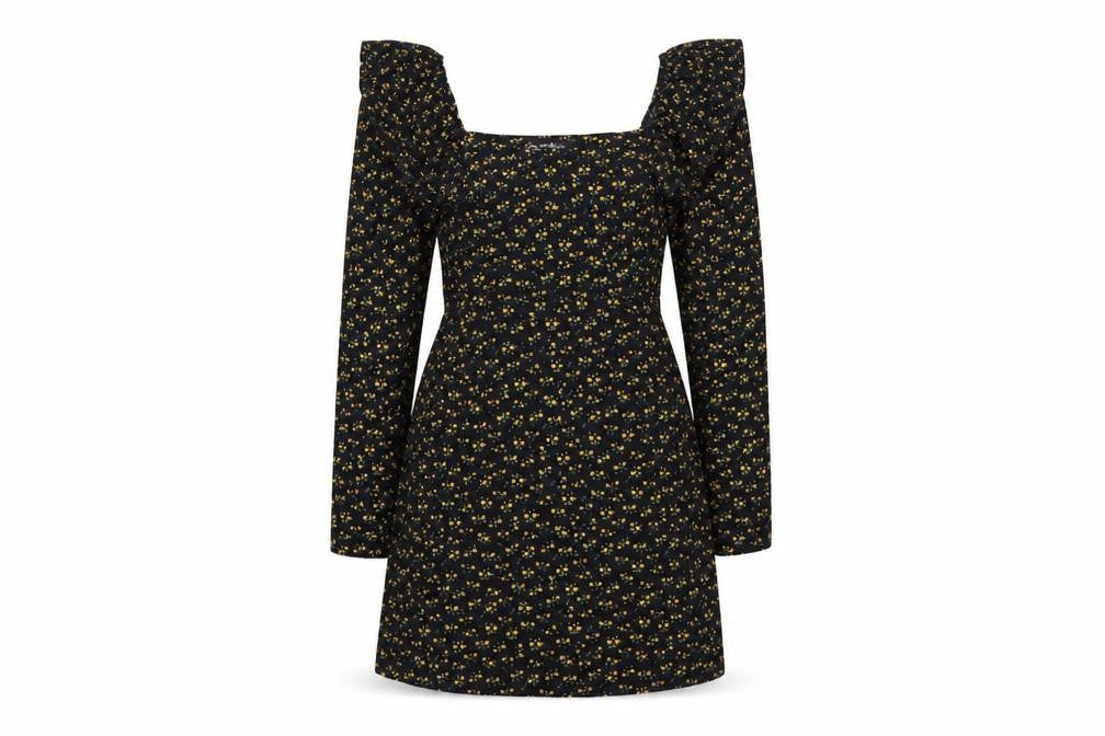Miss Selfridge Women Black Floral UK 10 Fit & Flare Mini Dress
