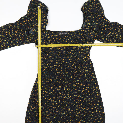 Miss Selfridge Women Black Floral UK 10 Fit & Flare Mini Dress
