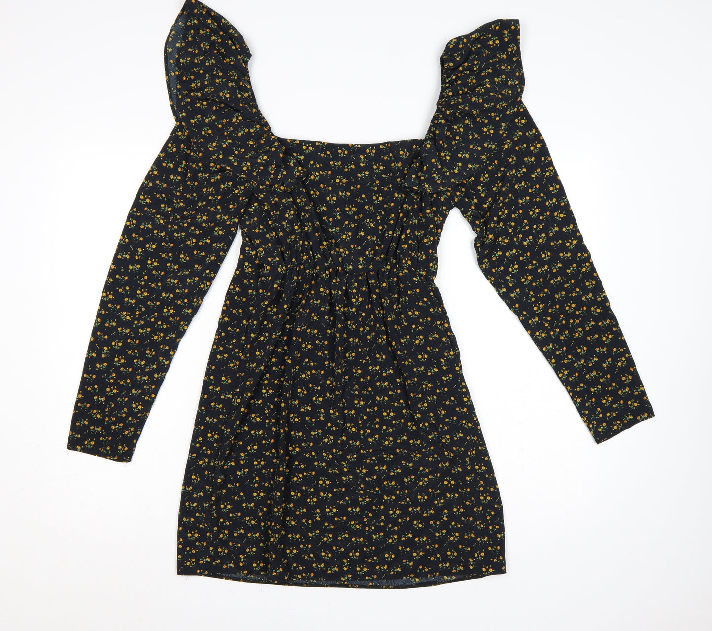 Miss Selfridge Women Black Floral UK 10 Fit & Flare Mini Dress