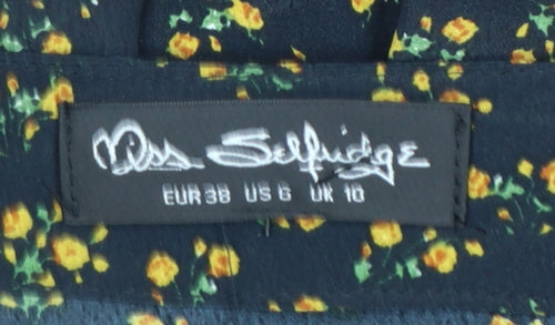 Miss Selfridge Women Black Floral UK 10 Fit & Flare Mini Dress