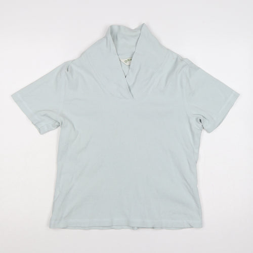 Orvis Women Blue M Ribbed Cotton Blend Short Sleeve Polo Top