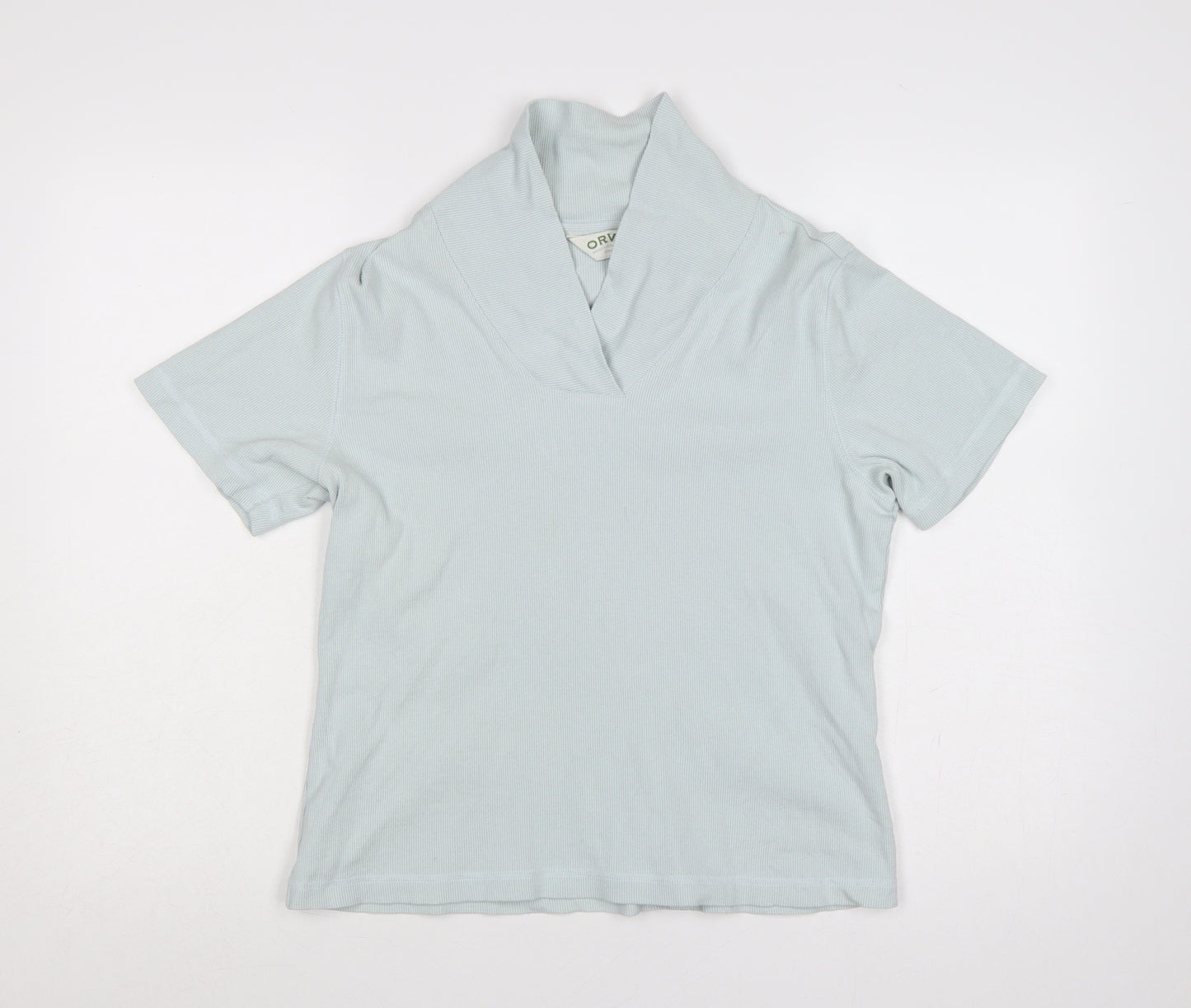 Orvis Women Blue M Ribbed Cotton Blend Short Sleeve Polo Top