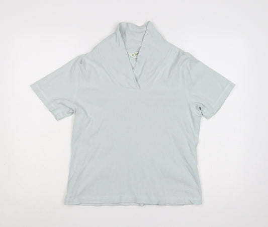 Orvis Women Blue M Ribbed Cotton Blend Short Sleeve Polo Top