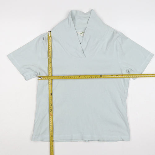 Orvis Women Blue M Ribbed Cotton Blend Short Sleeve Polo Top