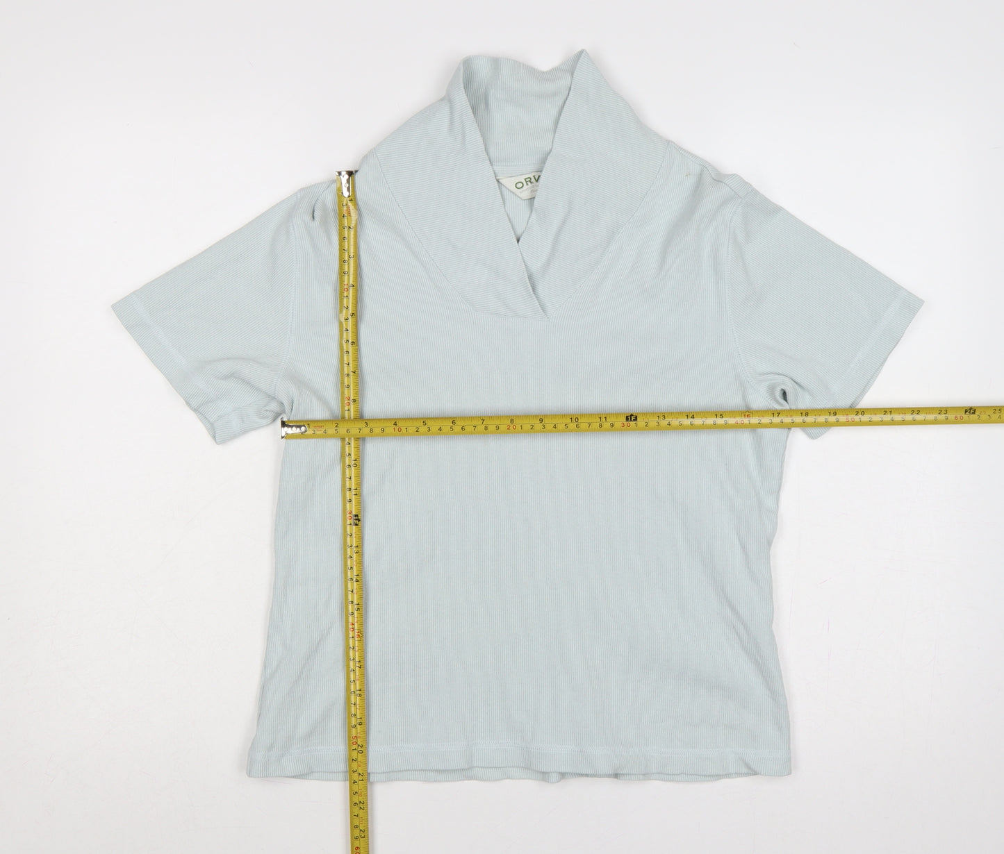 Orvis Women Blue M Ribbed Cotton Blend Short Sleeve Polo Top