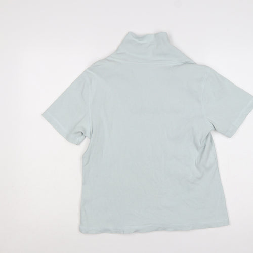 Orvis Women Blue M Ribbed Cotton Blend Short Sleeve Polo Top
