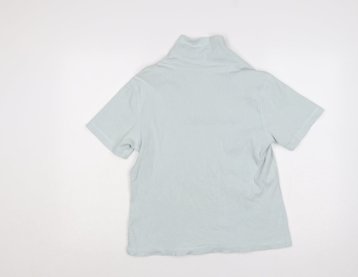 Orvis Women Blue M Ribbed Cotton Blend Short Sleeve Polo Top