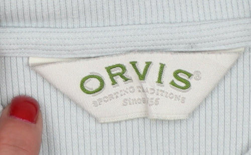Orvis Women Blue M Ribbed Cotton Blend Short Sleeve Polo Top