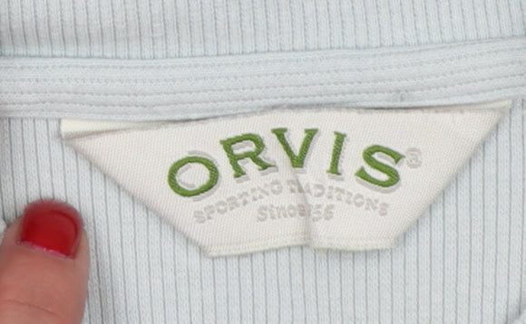 Orvis Women Blue M Ribbed Cotton Blend Short Sleeve Polo Top