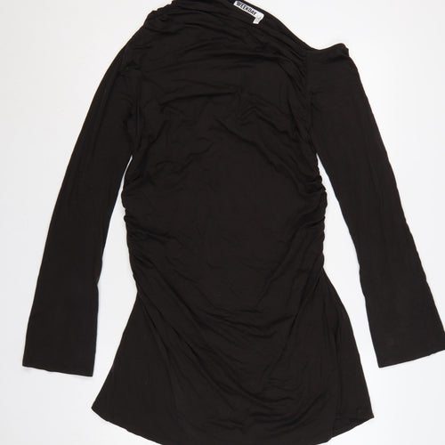 Weekday Women Black XL One Shoulder Ruched Long Sleeve Fit & Flare Dress