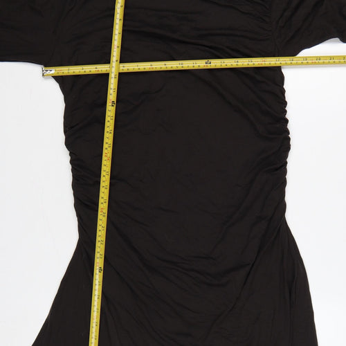 Weekday Women Black XL One Shoulder Ruched Long Sleeve Fit & Flare Dress