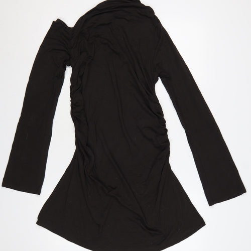 Weekday Women Black XL One Shoulder Ruched Long Sleeve Fit & Flare Dress