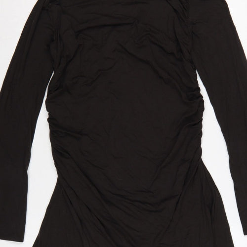 Weekday Women Black XL One Shoulder Ruched Long Sleeve Fit & Flare Dress